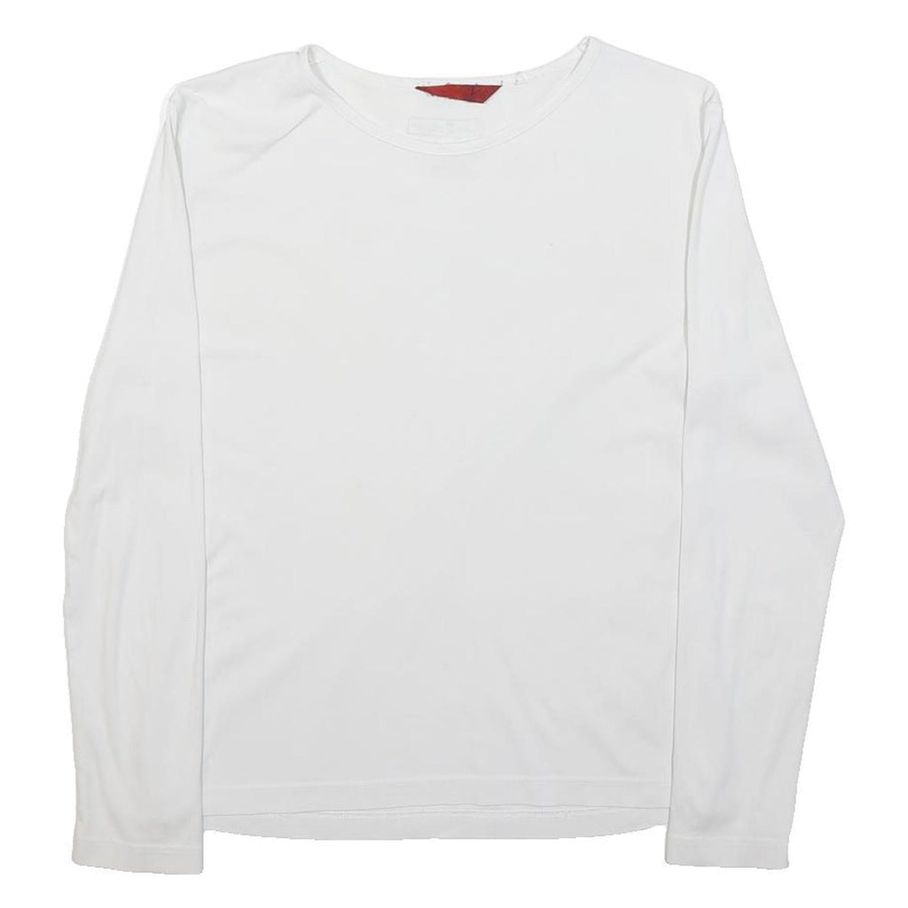 LEE COOPER Womens White Plain Long Sleeve Crew Neck Shirt S Cotton Blend