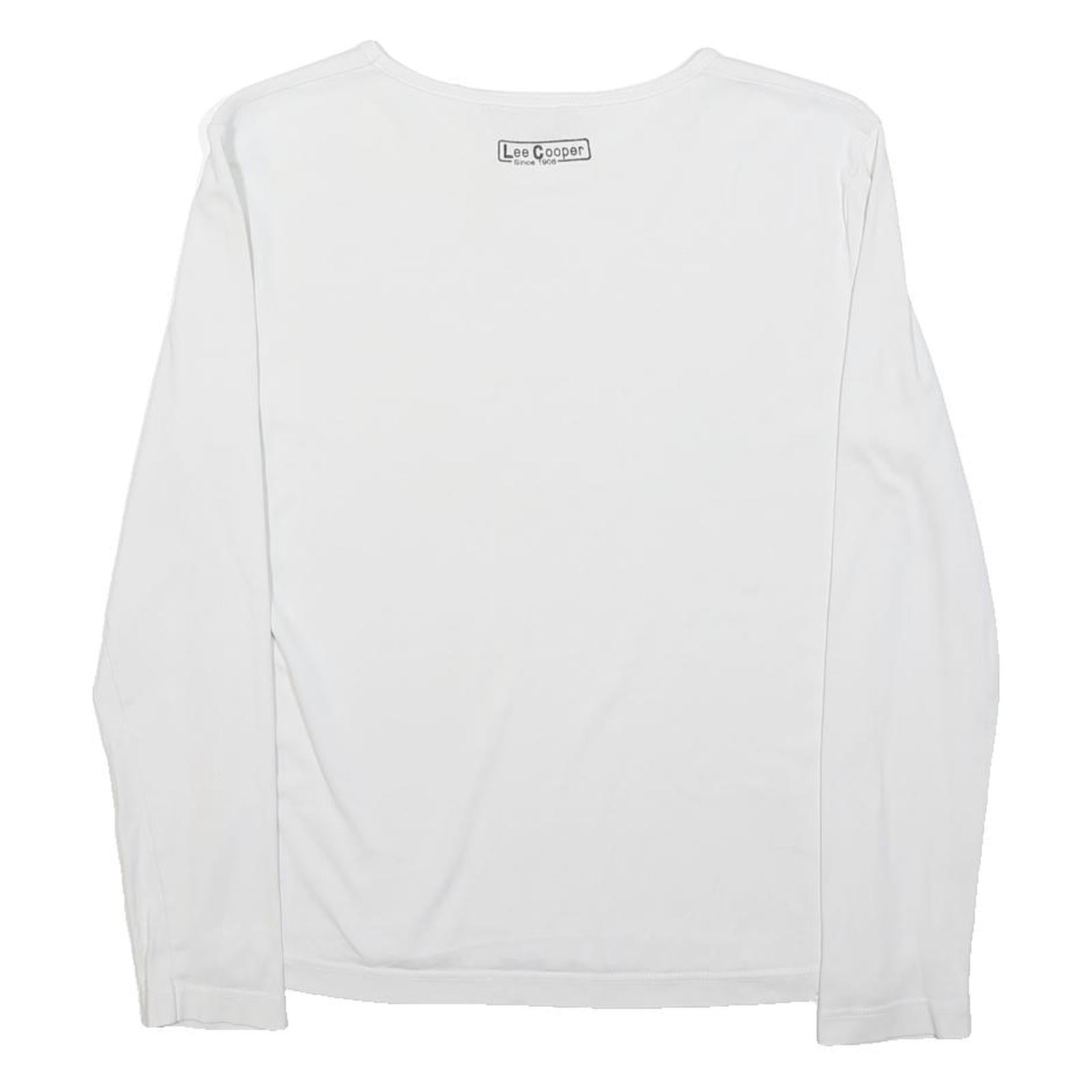 LEE COOPER Womens White Plain Long Sleeve Crew Neck Shirt S Cotton Blend