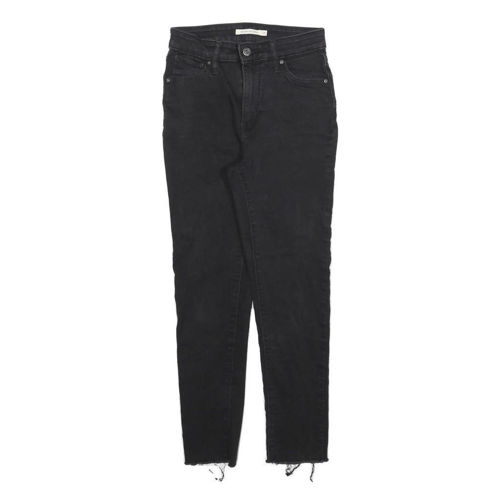 LEVI'S 721 Womens Jeans Black Slim Skinny Denim W26 L26 Raw Hem Zip