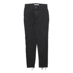 LEVI'S 721 Womens Jeans Black Slim Skinny Denim W26 L26 Raw Hem Zip