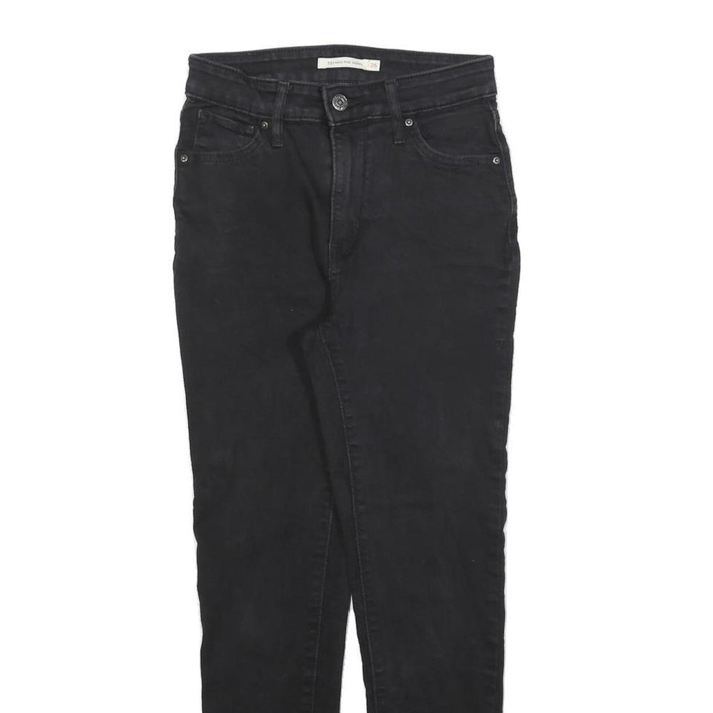LEVI'S 721 Womens Jeans Black Slim Skinny Denim W26 L26 Raw Hem Zip