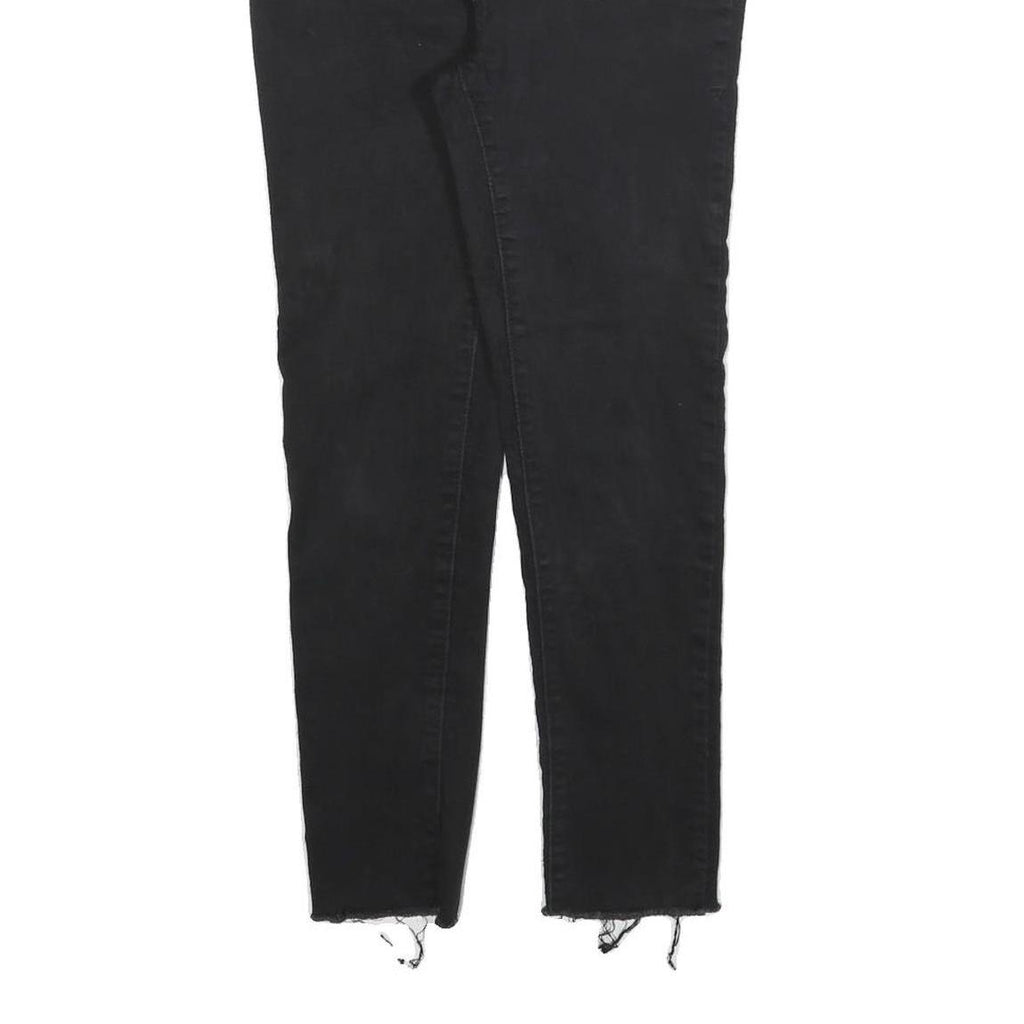 LEVI'S 721 Womens Jeans Black Slim Skinny Denim W26 L26 Raw Hem Zip