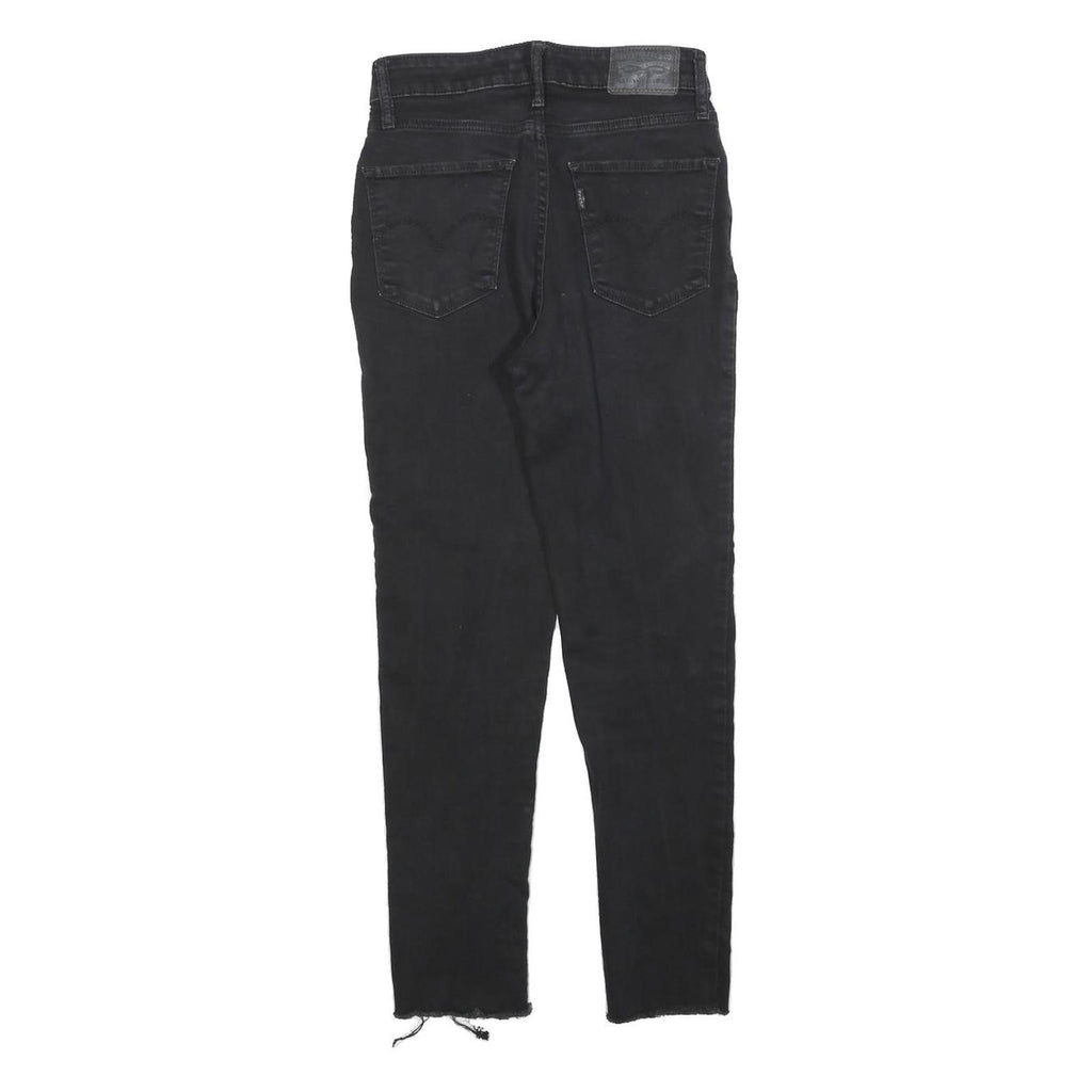 LEVI'S 721 Womens Jeans Black Slim Skinny Denim W26 L26 Raw Hem Zip