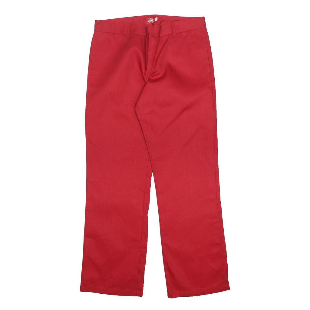 DICKIES Womens Red Regular Straight Trousers W33 L30 Cotton Blend Zip