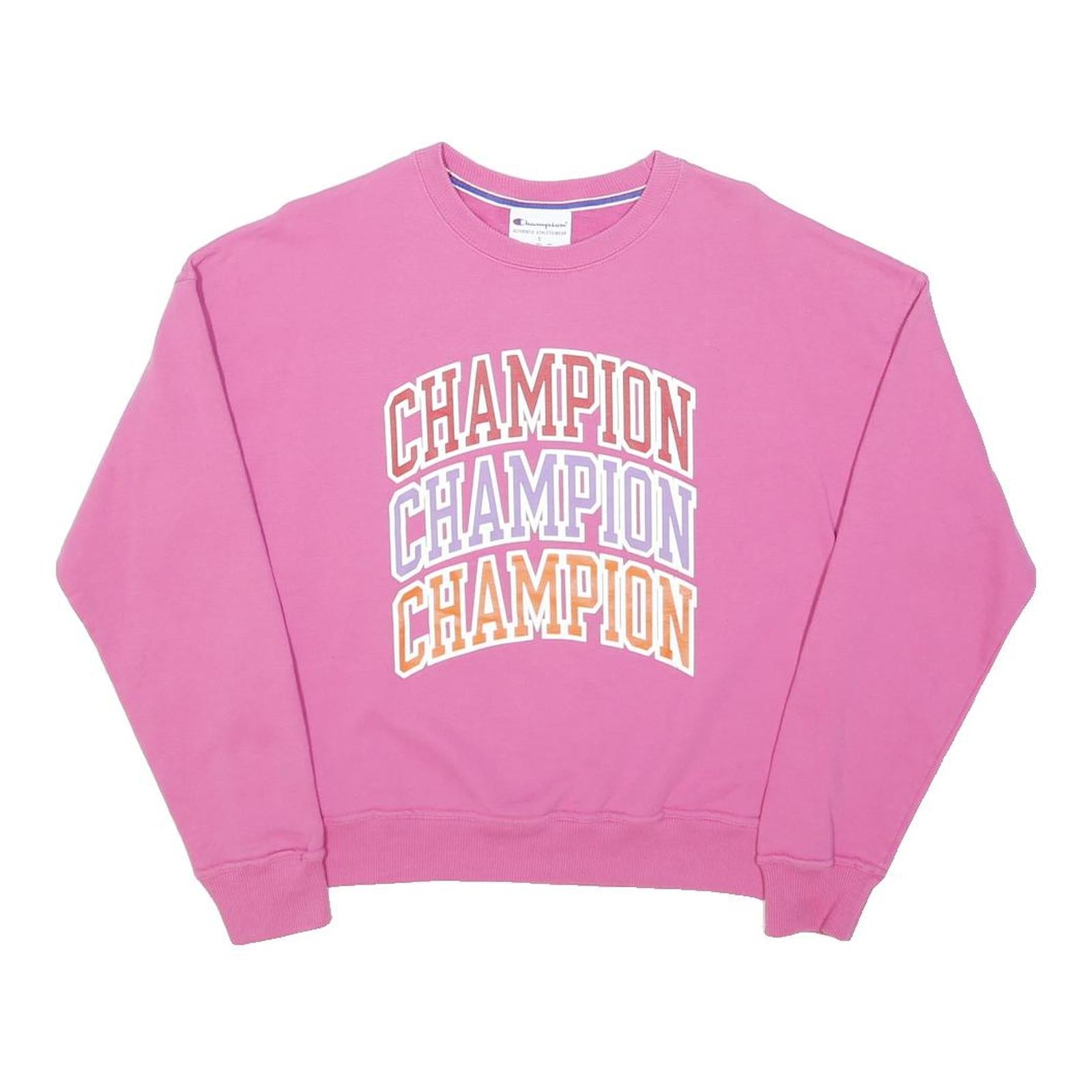 CHAMPION Mens Pink Cotton Crew Neck S Sweatshirt Logo Print Casual