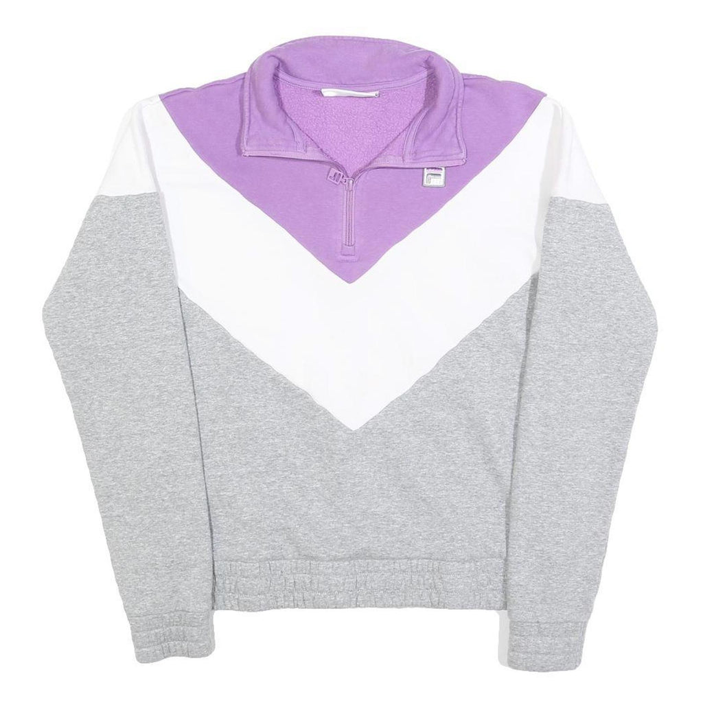FILA Womens Grey & Purple & White Sweatshirt Collared S Colourblock Cotton Blend