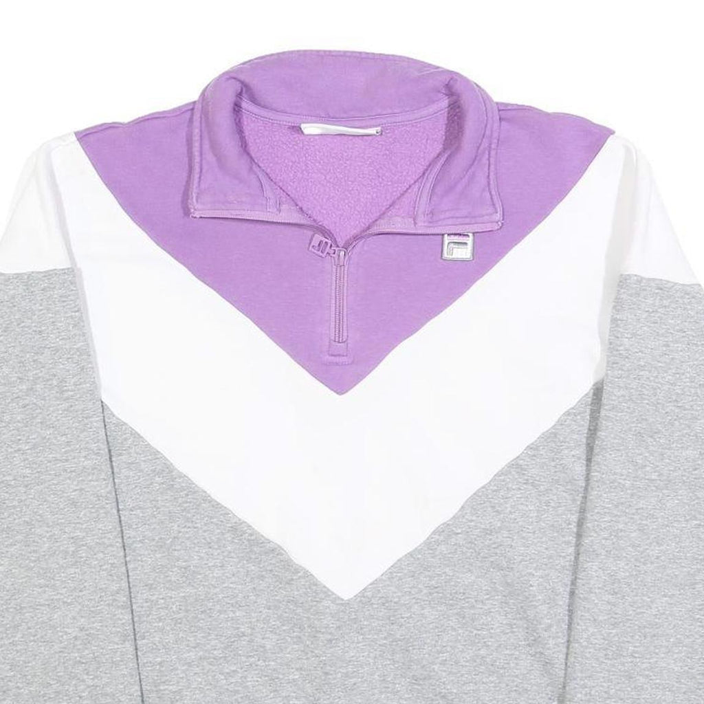FILA Womens Grey & Purple & White Sweatshirt Collared S Colourblock Cotton Blend