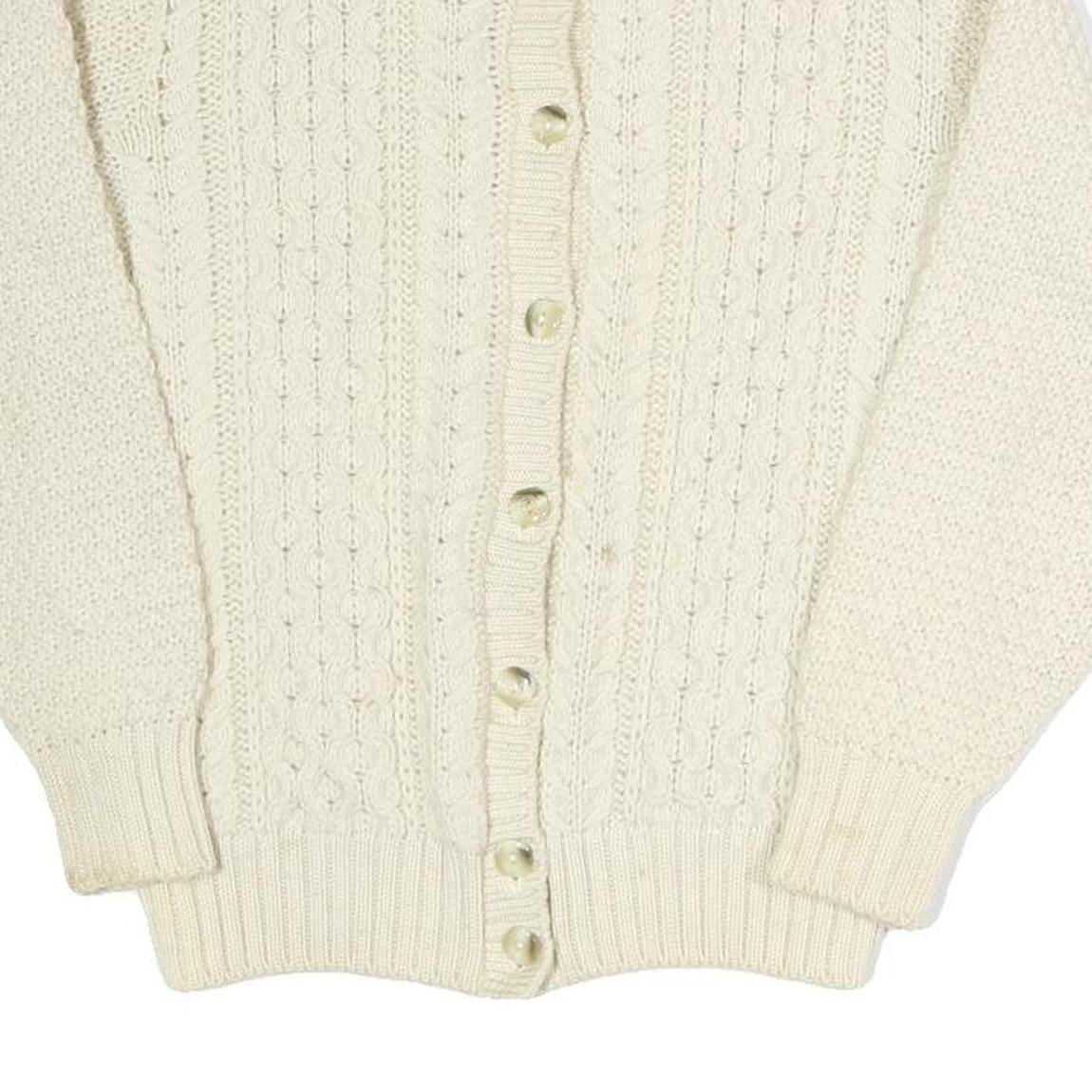 ST MICHAEL Womens Cream Button Up Cardigan Chunky Knit Plain Crew Neck S Wool