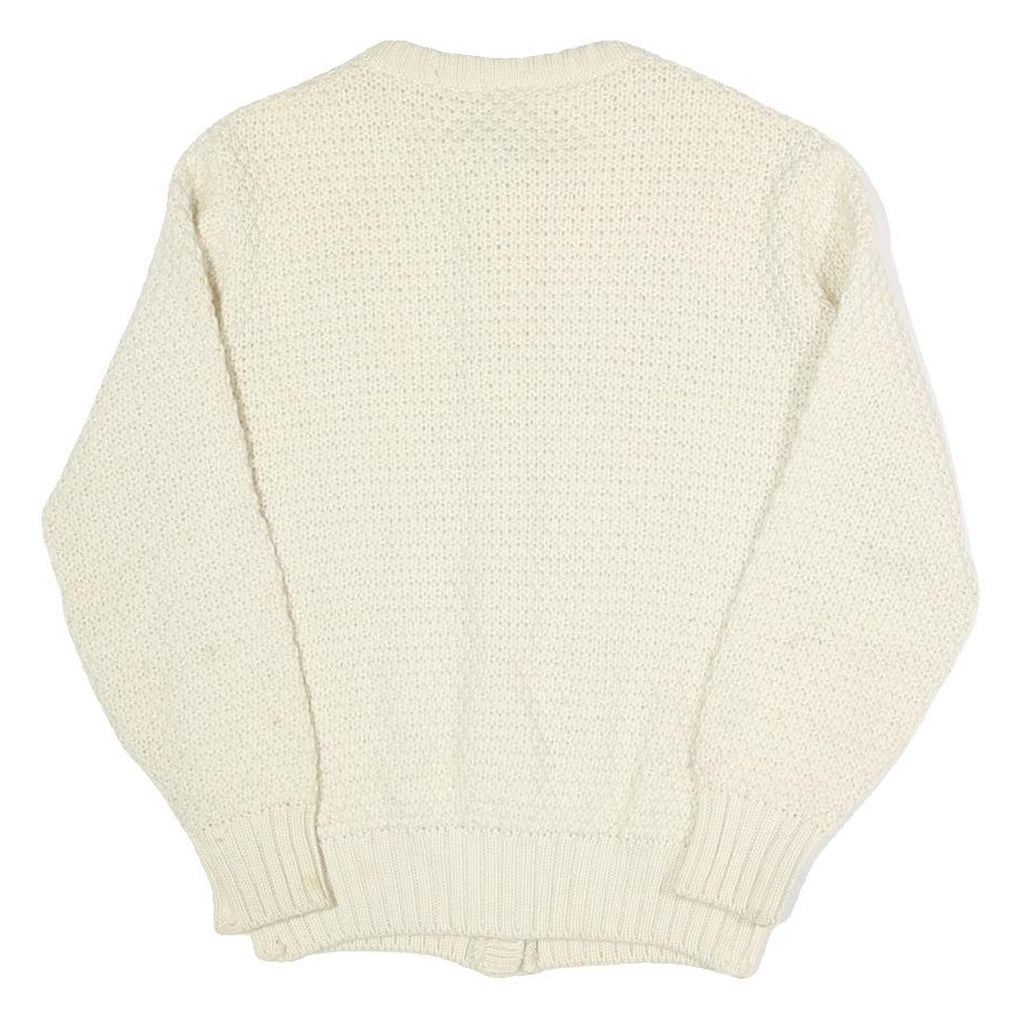 ST MICHAEL Womens Cream Button Up Cardigan Chunky Knit Plain Crew Neck S Wool