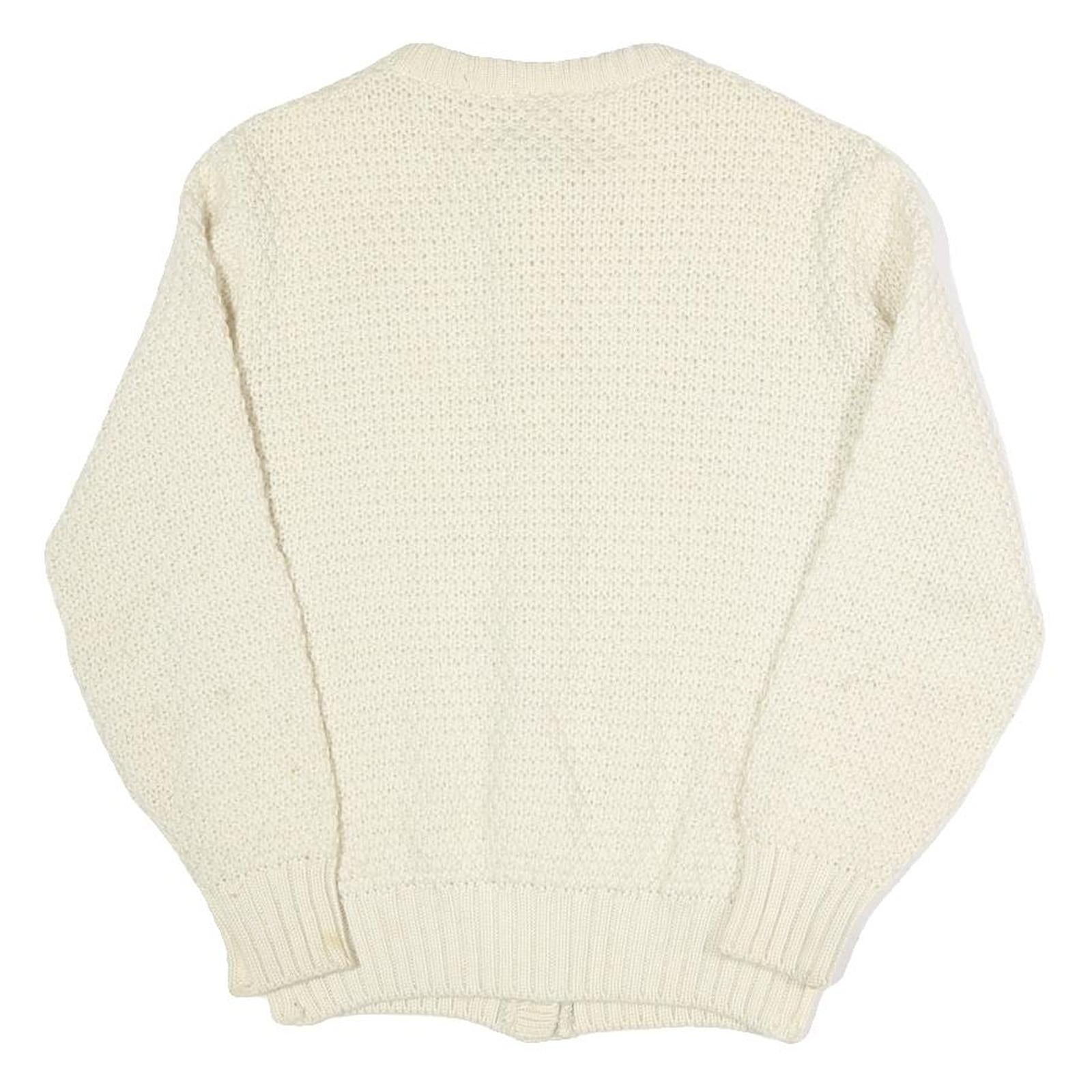 ST MICHAEL Womens Cream Button Up Cardigan Chunky Knit Plain Crew Neck S Wool