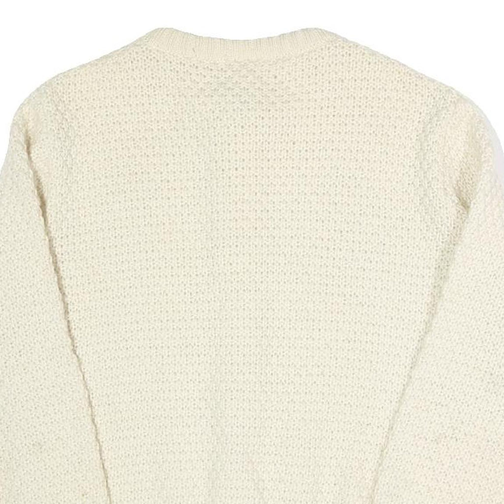 ST MICHAEL Womens Cream Button Up Cardigan Chunky Knit Plain Crew Neck S Wool