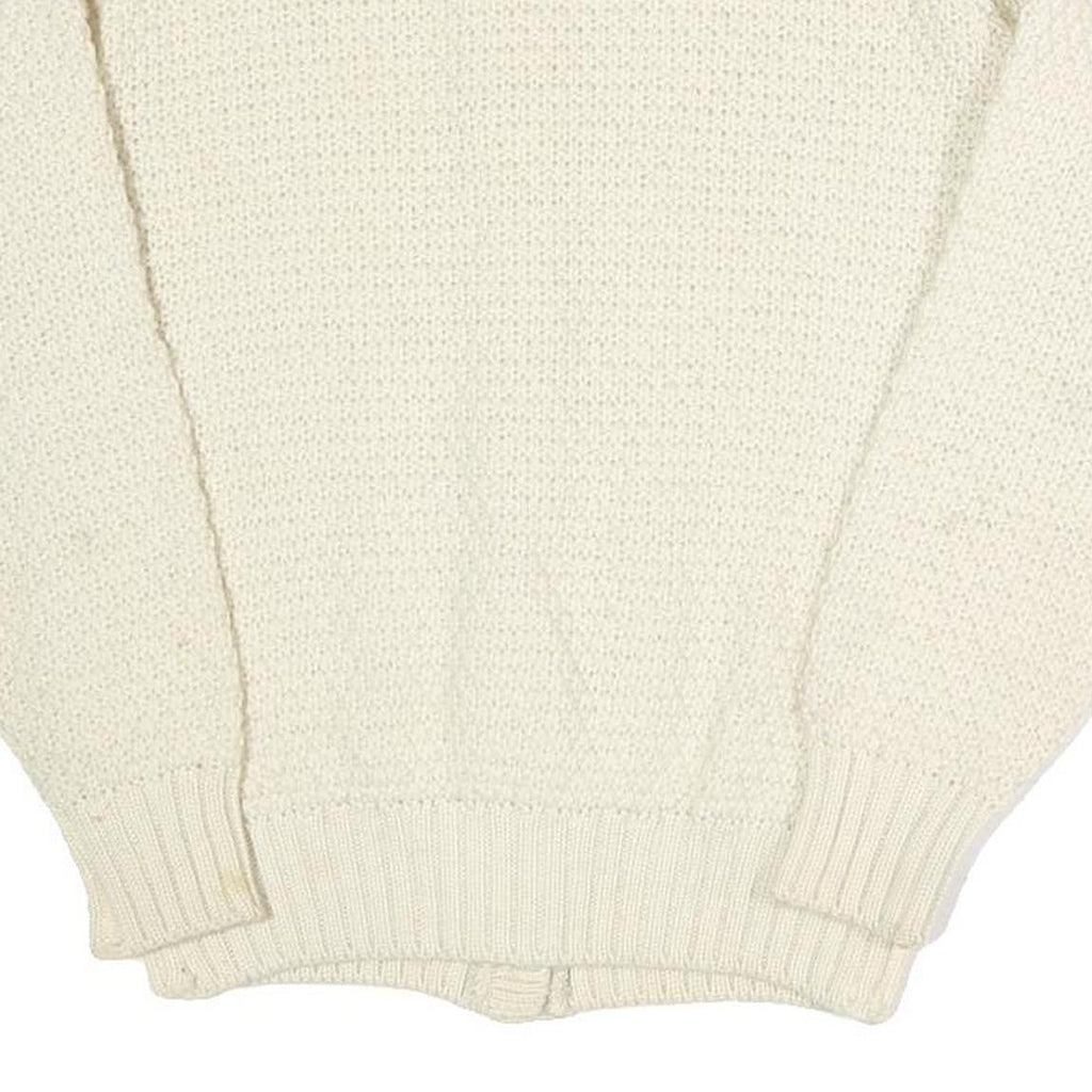 ST MICHAEL Womens Cream Button Up Cardigan Chunky Knit Plain Crew Neck S Wool