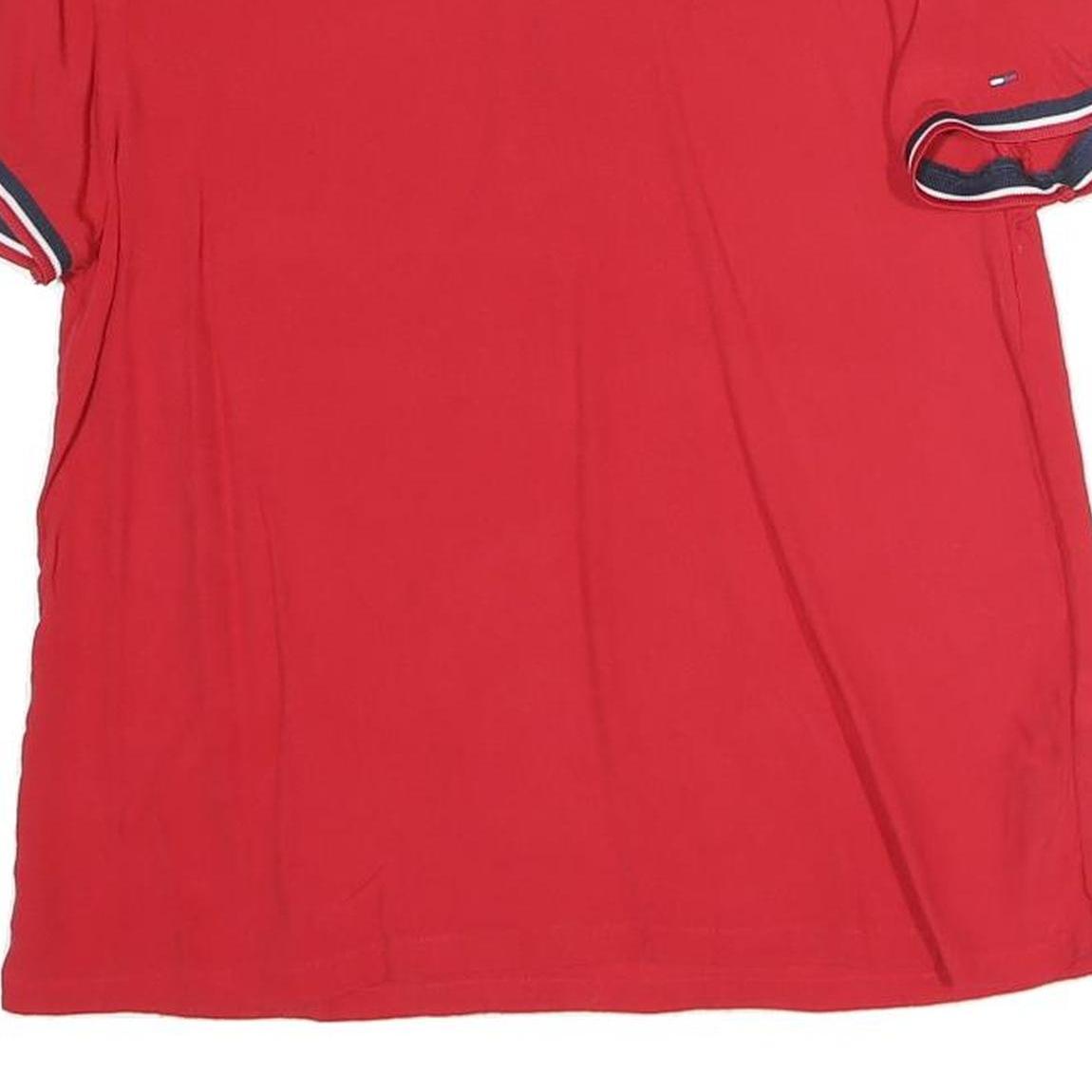 TOMMY JEANS Womens Red Top Short Sleeve Round Neck XS Contrast Trim Zipped Back