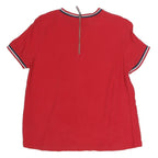 TOMMY JEANS Womens Red Top Short Sleeve Round Neck XS Contrast Trim Zipped Back