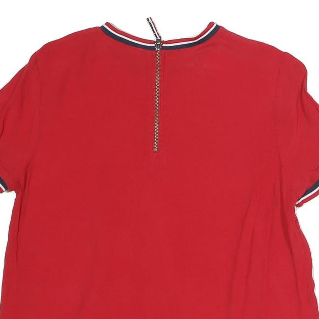 TOMMY JEANS Womens Red Top Short Sleeve Round Neck XS Contrast Trim Zipped Back