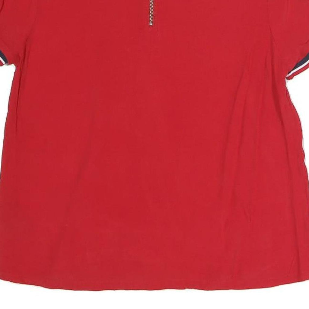 TOMMY JEANS Womens Red Top Short Sleeve Round Neck XS Contrast Trim Zipped Back