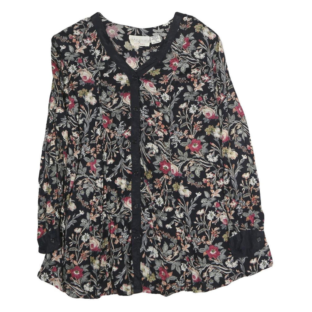 OH MAMMA Womens Black Floral Printed Button Long Sleeve Shirt L Cotton Blend