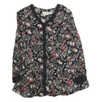 OH MAMMA Womens Black Floral Printed Button Long Sleeve Shirt L Cotton Blend