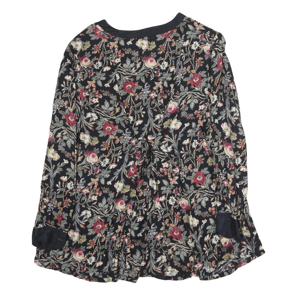 OH MAMMA Womens Black Floral Printed Button Long Sleeve Shirt L Cotton Blend