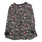 OH MAMMA Womens Black Floral Printed Button Long Sleeve Shirt L Cotton Blend