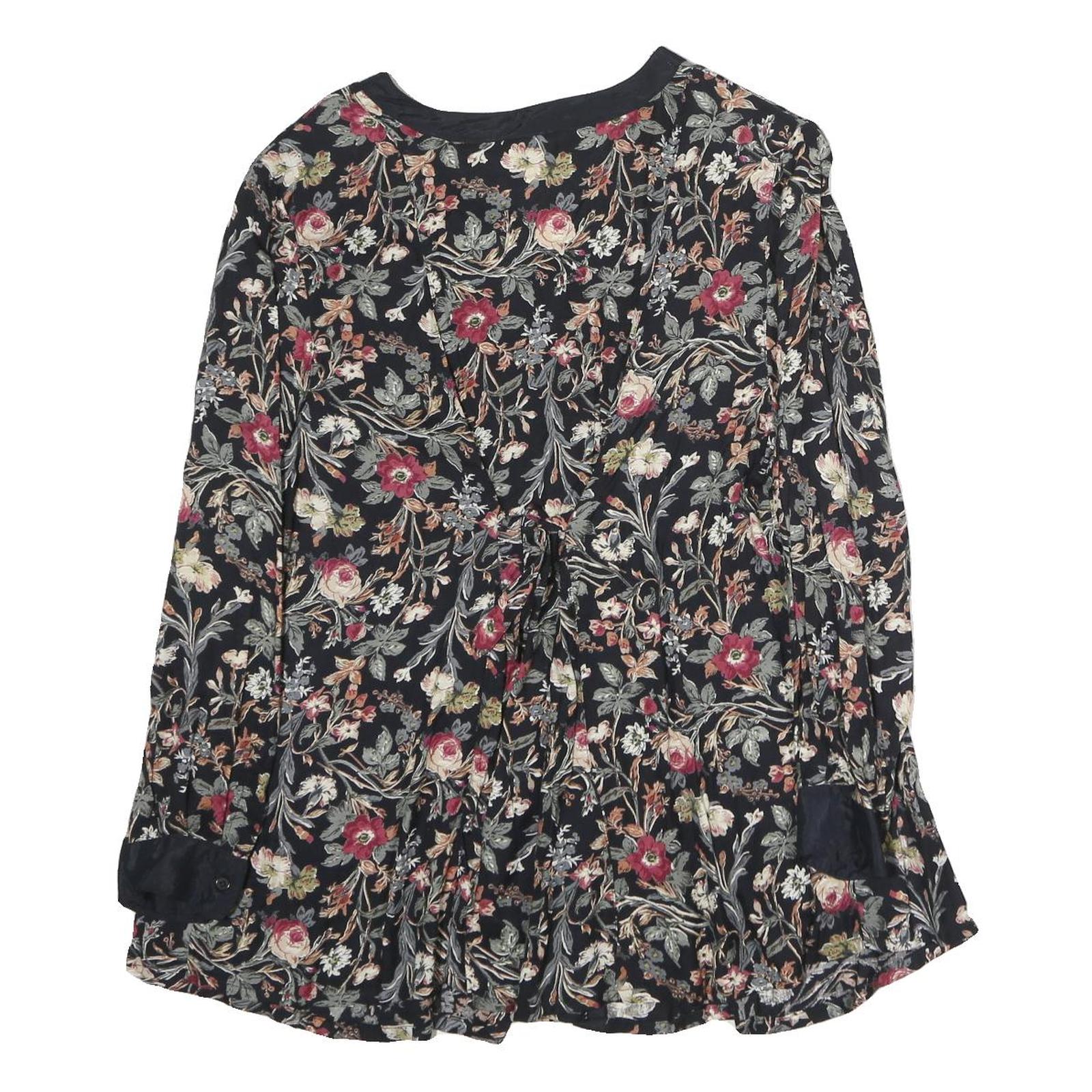 OH MAMMA Womens Black Floral Printed Button Long Sleeve Shirt L Cotton Blend