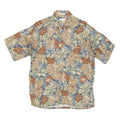 PIERRE CARDIN Mens Beige & Blue Leaf Pattern Shirt M Rayon Lightweight Casual