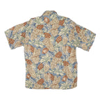 PIERRE CARDIN Mens Beige & Blue Leaf Pattern Shirt M Rayon Lightweight Casual