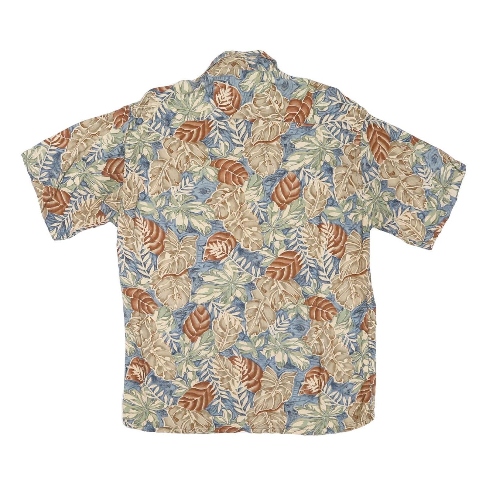 PIERRE CARDIN Mens Beige & Blue Leaf Pattern Shirt M Rayon Lightweight Casual