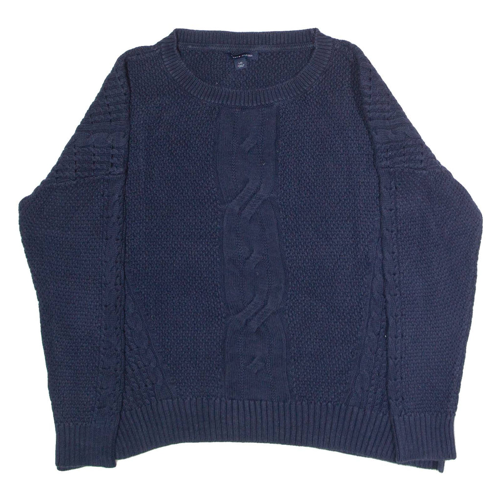 TOMMY HILFIGER Womens Jumper Blue Crew Neck Cable Knit L