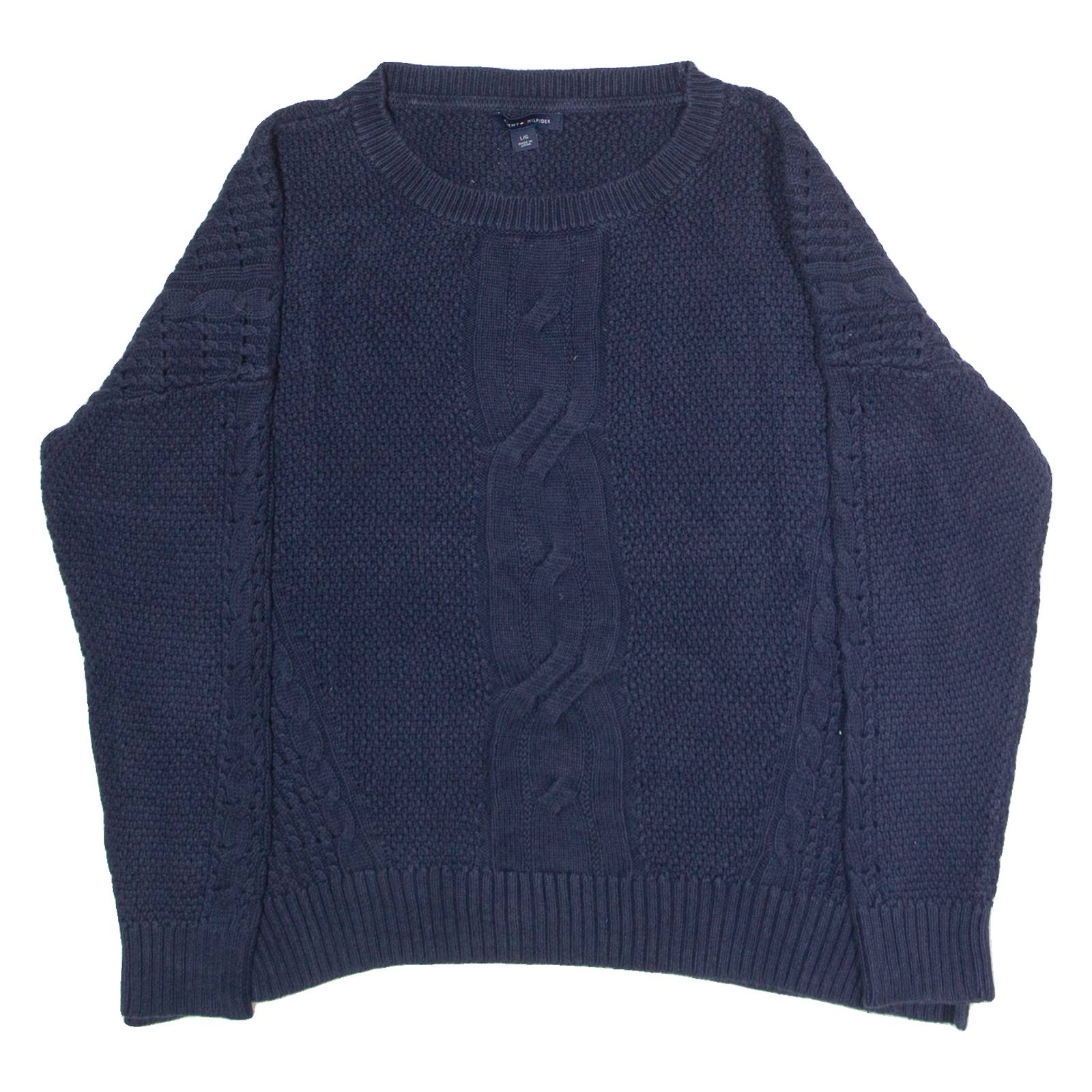 TOMMY HILFIGER Womens Jumper Blue Crew Neck Cable Knit L