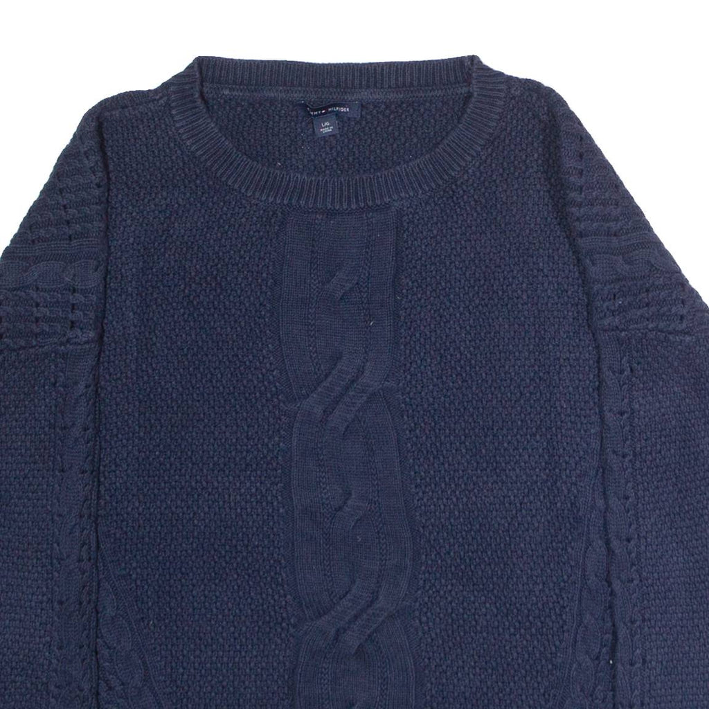TOMMY HILFIGER Womens Jumper Blue Crew Neck Cable Knit L