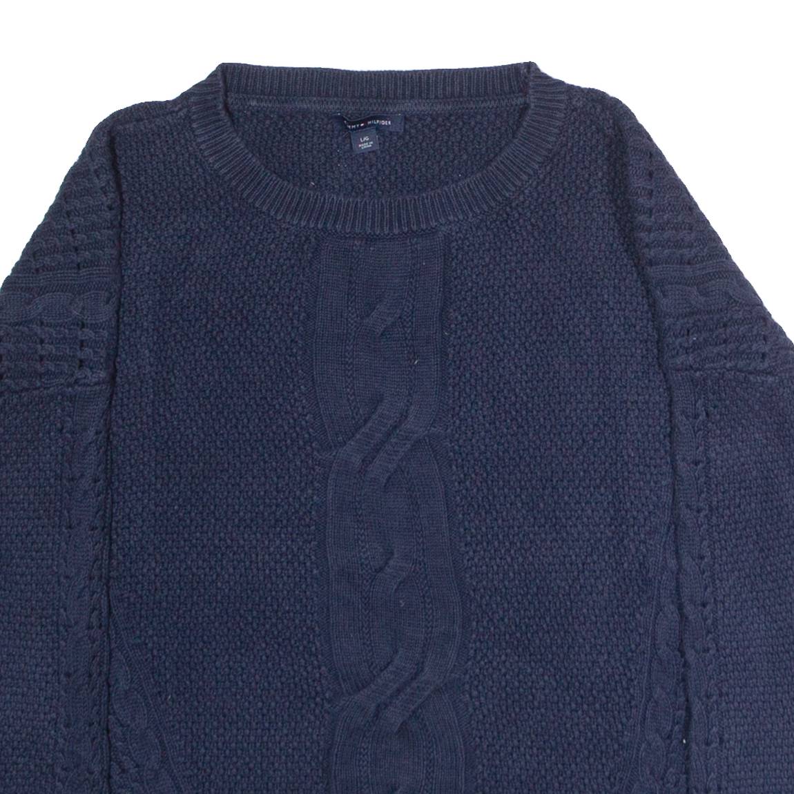 TOMMY HILFIGER Womens Jumper Blue Crew Neck Cable Knit L