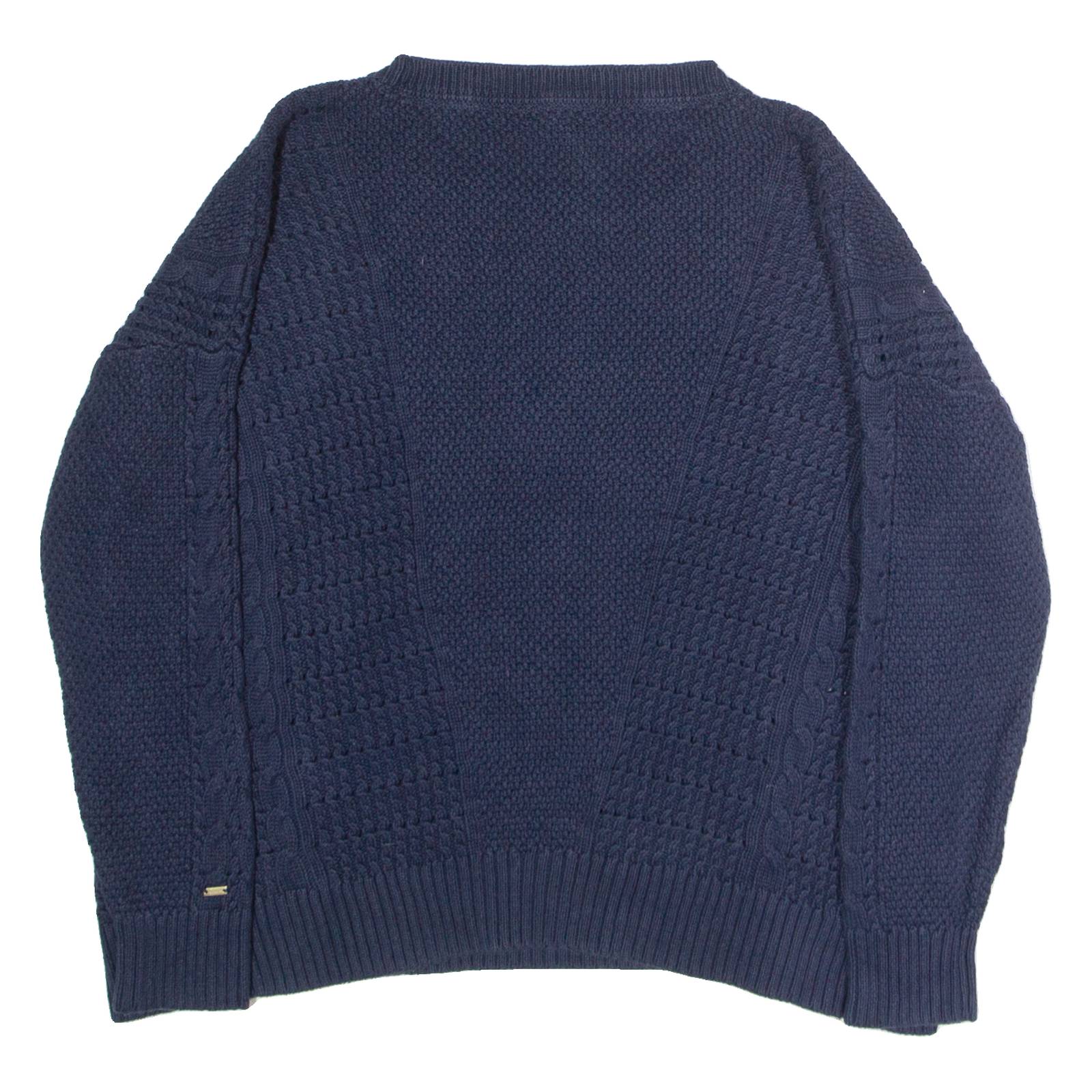 TOMMY HILFIGER Womens Jumper Blue Crew Neck Cable Knit L