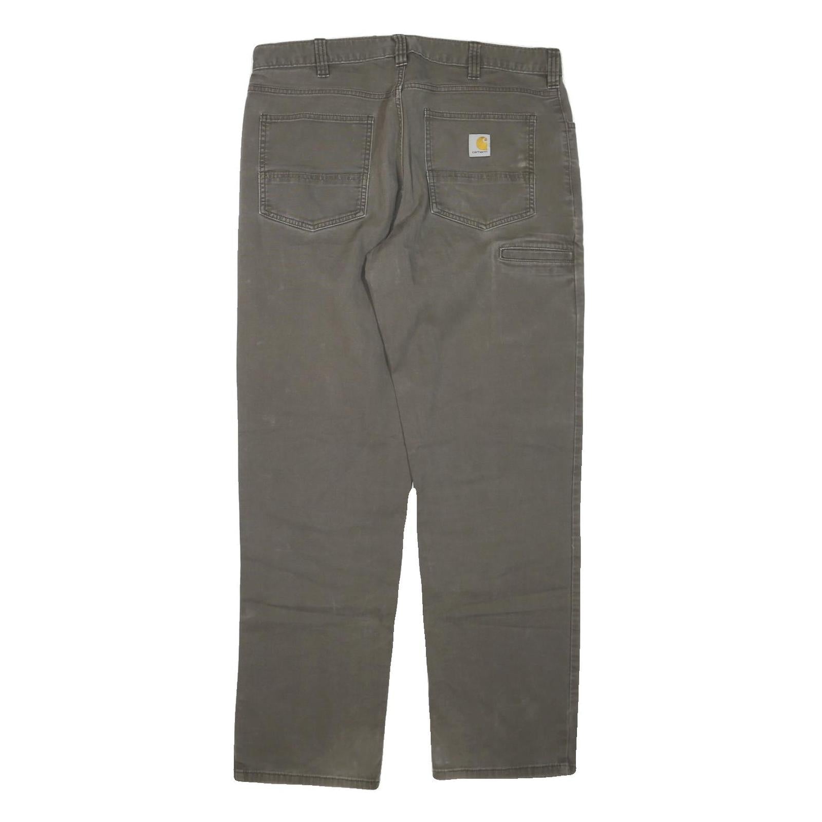 CARHARTT Mens Cotton Blend Brown Regular Straight Trousers W36 L34 Zip Closure