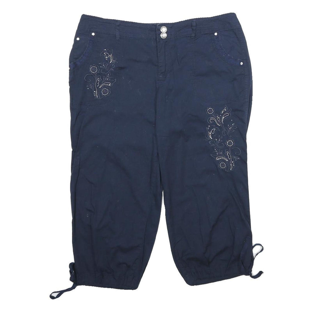 DRESSBARN Womens Navy Blue Casual Shorts UK 12 W32 Embroidered Cotton Blend