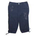 DRESSBARN Womens Navy Blue Casual Shorts UK 12 W32 Embroidered Cotton Blend