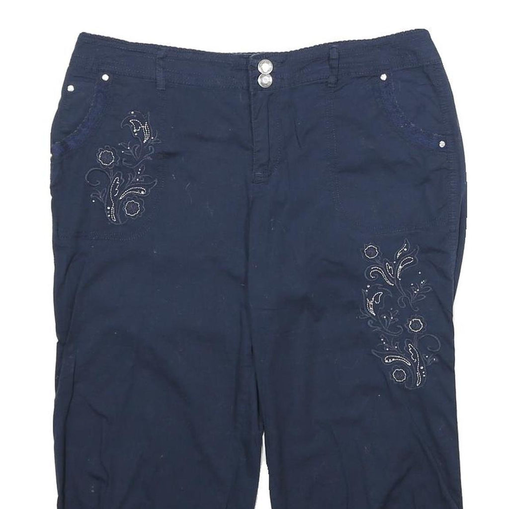 DRESSBARN Womens Navy Blue Casual Shorts UK 12 W32 Embroidered Cotton Blend