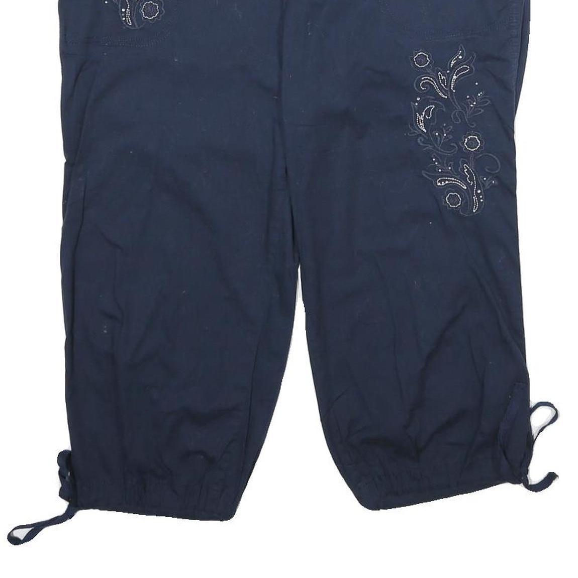 DRESSBARN Womens Navy Blue Casual Shorts UK 12 W32 Embroidered Cotton Blend