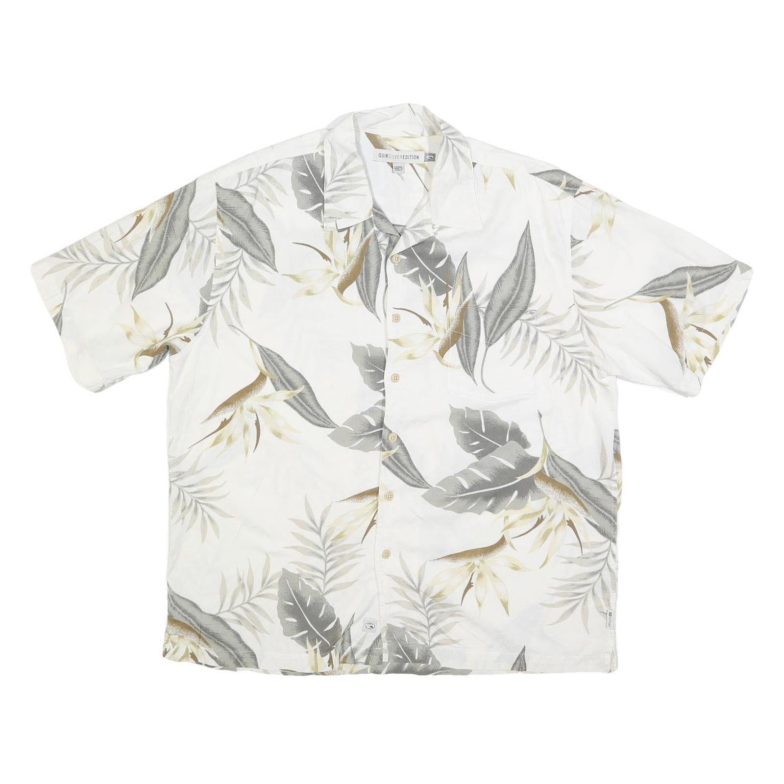 QUIKSILVER Mens White & Beige Leaf Print Shirt L Casual Button-Up Summer