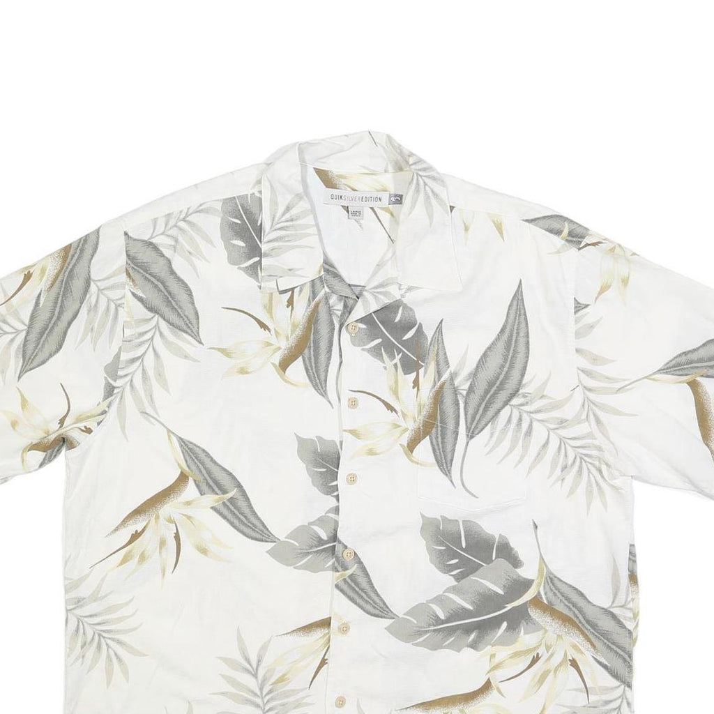 QUIKSILVER Mens White & Beige Leaf Print Shirt L Casual Button-Up Summer