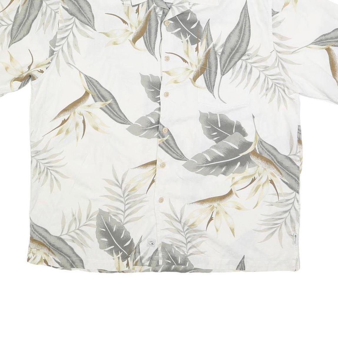 QUIKSILVER Mens White & Beige Leaf Print Shirt L Casual Button-Up Summer