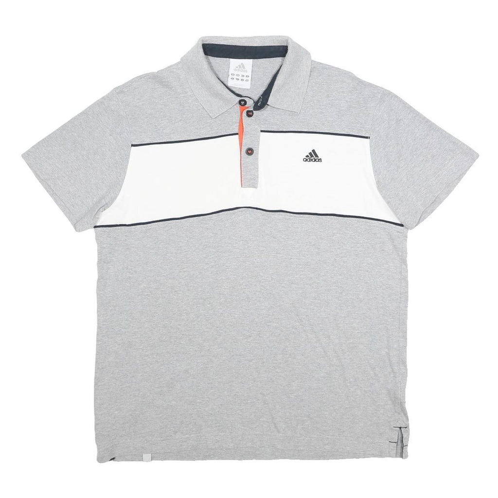 ADIDAS Mens Grey & White Cotton Short Sleeve Polo Shirt L Logo