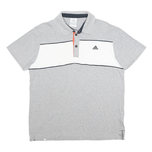 ADIDAS Mens Grey & White Cotton Short Sleeve Polo Shirt L Logo