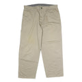Mens Beige Cotton Blend Regular Fit Straight Leg Trousers W36 L29 Casual Zip