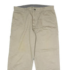 Mens Beige Cotton Blend Regular Fit Straight Leg Trousers W36 L29 Casual Zip