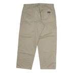 Mens Beige Cotton Blend Regular Fit Straight Leg Trousers W36 L29 Casual Zip