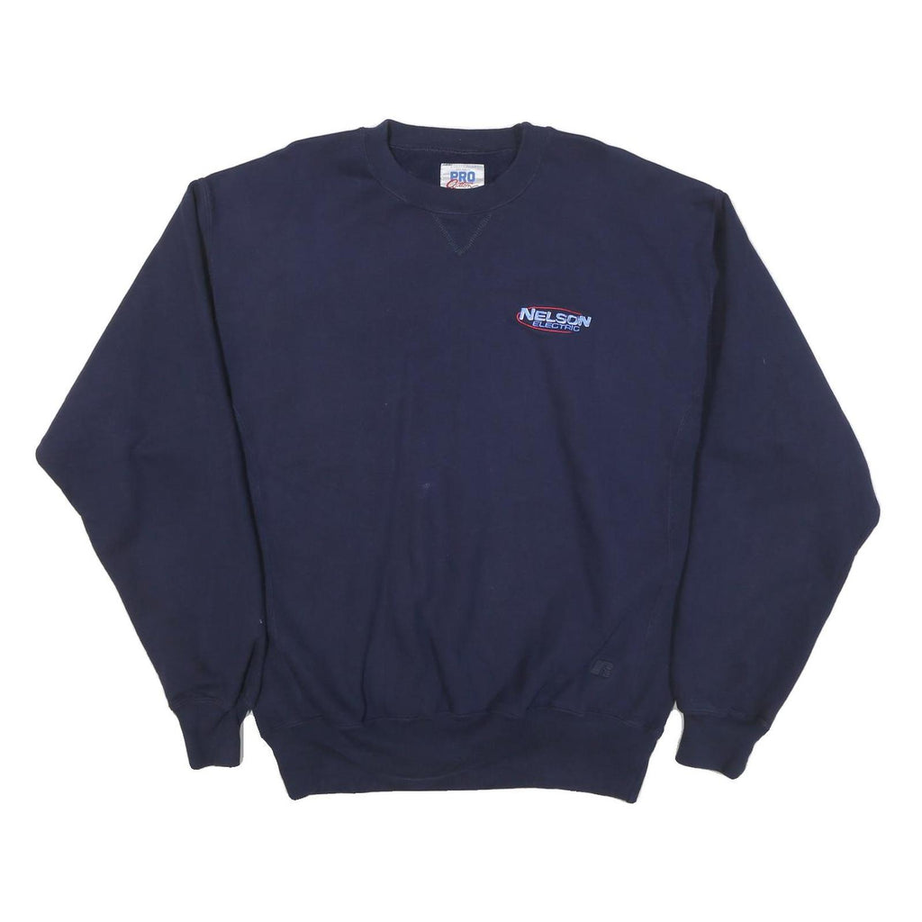 RUSSELL ATHLETIC Mens Navy Blue Sweatshirt L Crew Neck Cotton Blend Pullover