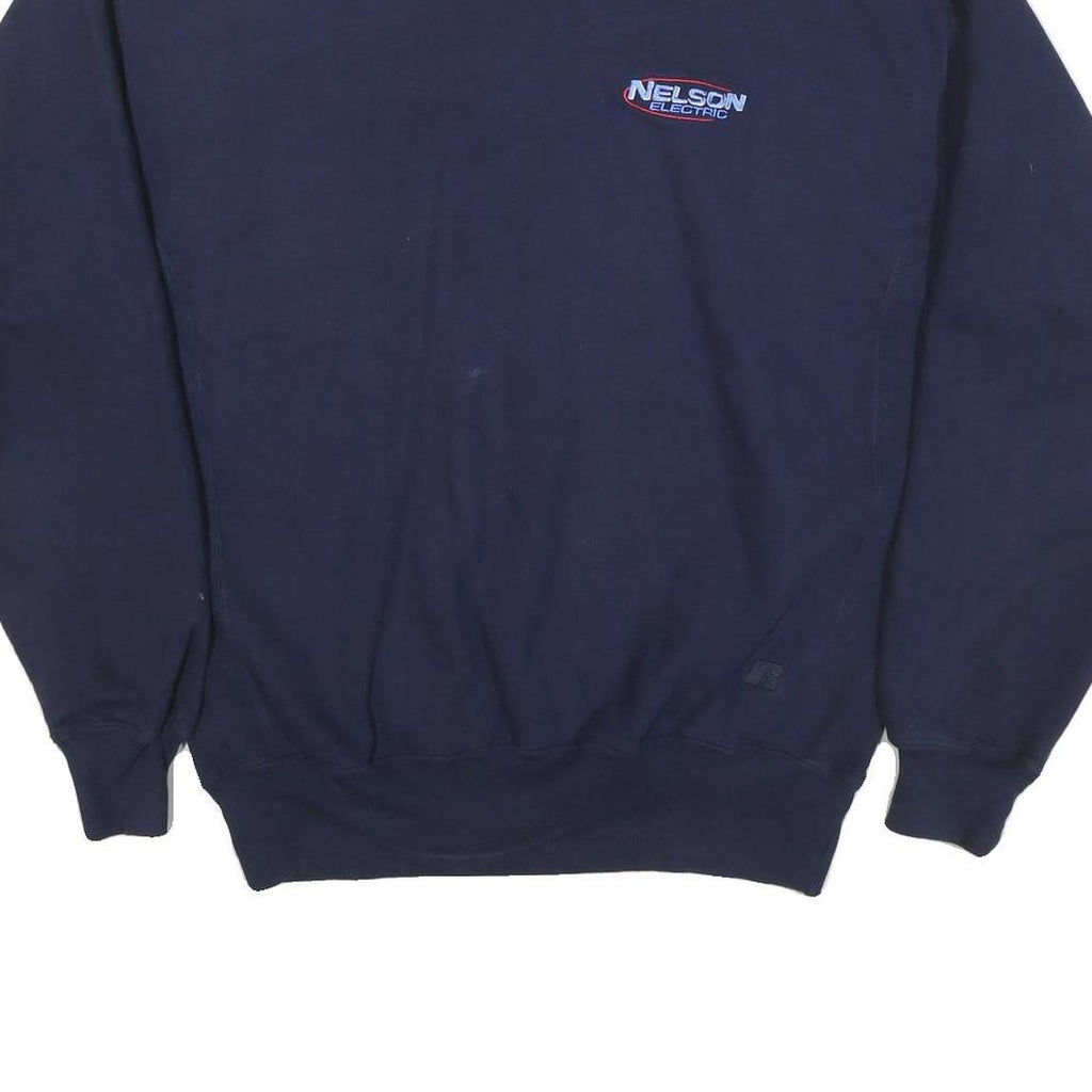 RUSSELL ATHLETIC Mens Navy Blue Sweatshirt L Crew Neck Cotton Blend Pullover