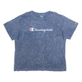 CHAMPION Womens Blue Acid Wash Logo Graphic T-Shirt 2XL Short Sleeve Crew Neck