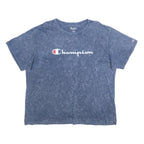CHAMPION Womens Blue Acid Wash Logo Graphic T-Shirt 2XL Short Sleeve Crew Neck
